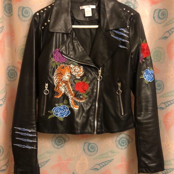 K. Jordan Jackets & Blazers - NWOT faux leather embroidered jacket